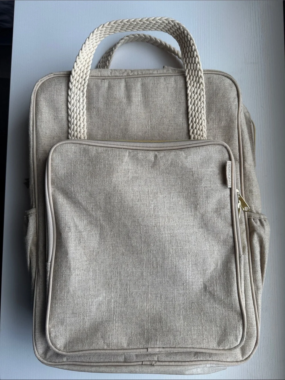 So Young Neutral Cream Canvas Backpack Tote for Women Teacher Bag Work Bag